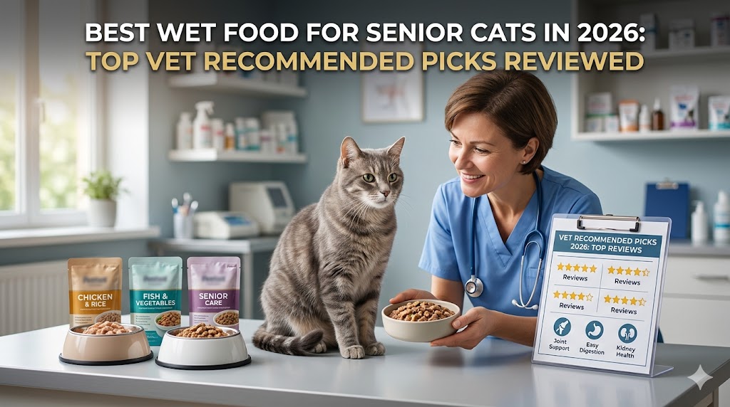 Senior cat eating wet food, showing best wet food for senior cats in 2026 and healthy aging nutrition.