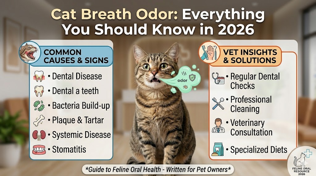 Cat with open mouth showing cat breath odor signs and possible dental issues