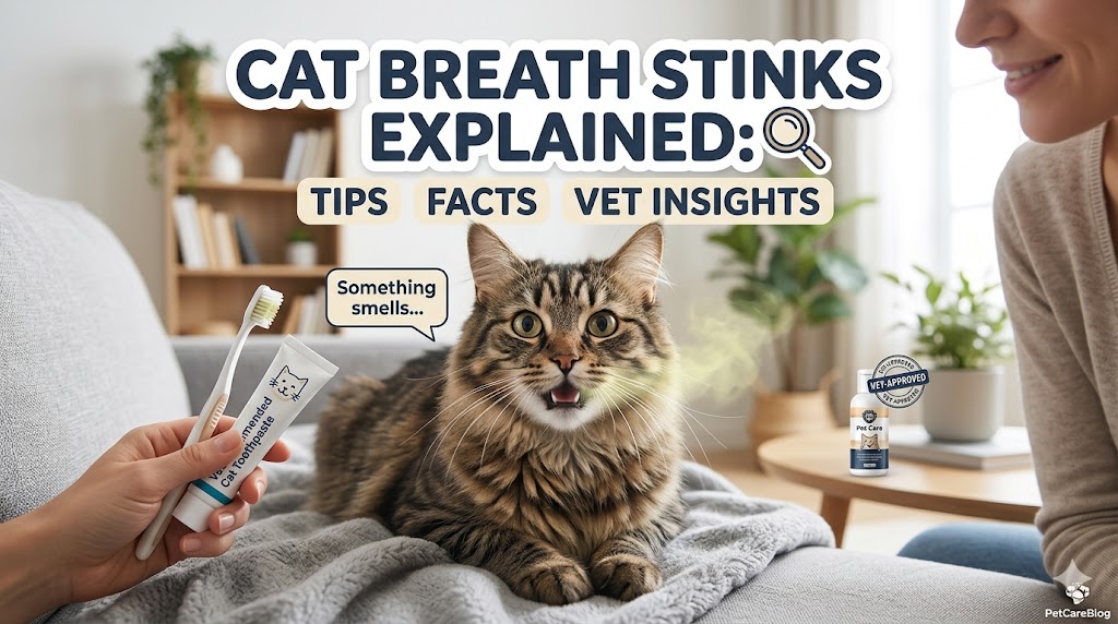 Cat with open mouth showing cat breath stinks and possible dental or oral health issues.