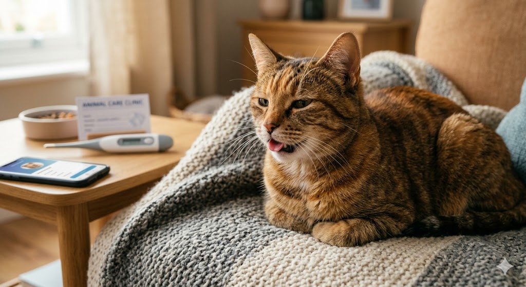 Cat breathing fast while resting, showing signs of rapid breathing in cats and possible health concerns