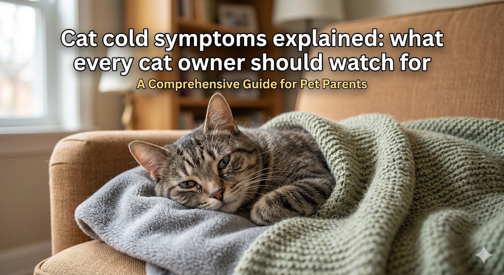 Cat sneezing with watery eyes showing cat cold symptoms explained and respiratory infection signs