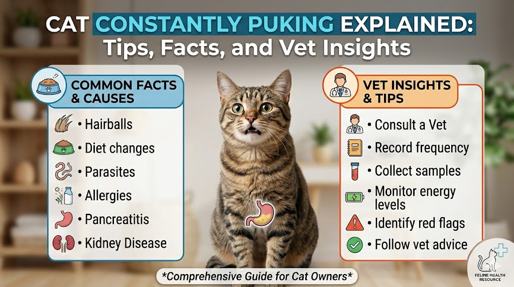 Cat constantly puking on floor, showing frequent vomiting in cats and possible health causes
