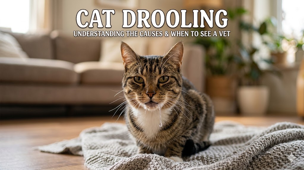 cat drooling excessively from mouth close up. 