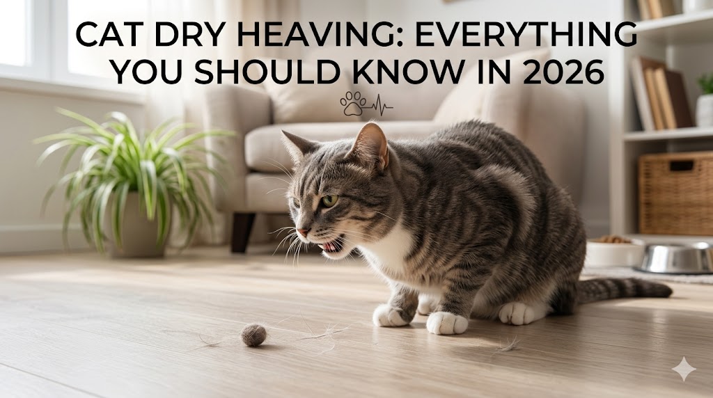 Cat showing dry heaving behavior, highlighting cat dry heaving and possible digestive or hairball issues.
