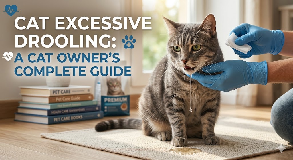 Cat drooling heavily, showing cat excessive drooling and possible oral health or medical issues.