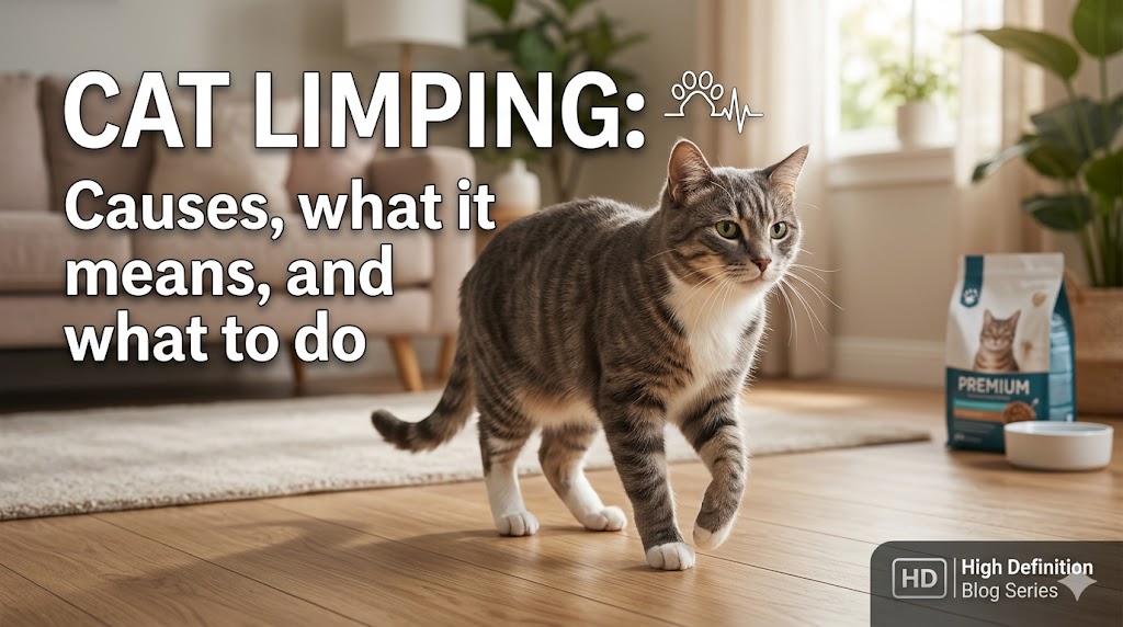 Cat limping while walking, showing cat limping and possible injury or paw pain signs.