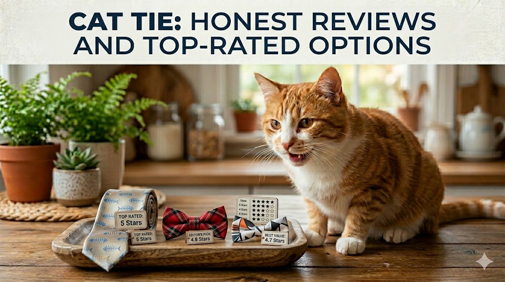 Cat wearing a decorative cat tie, showing cat tie accessory for pet fashion and style.