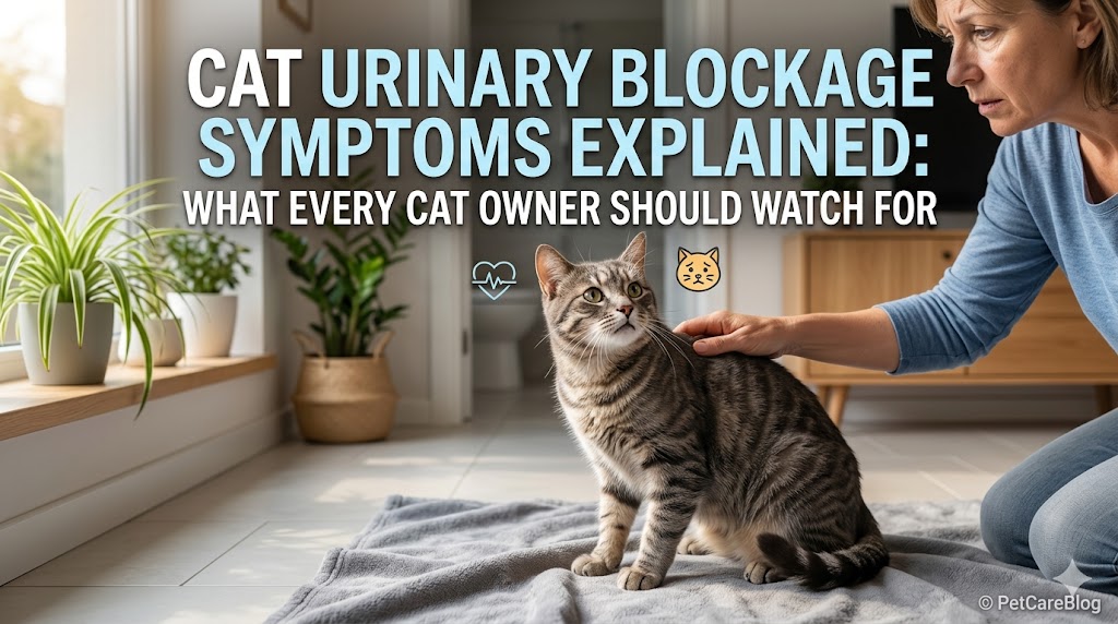 Cat straining in litter box, showing cat urinary blockage symptoms and warning signs in cats.