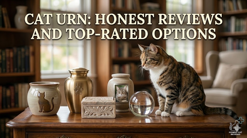 Cat urn displayed on a shelf, showing cat urn design and memorial options for pets