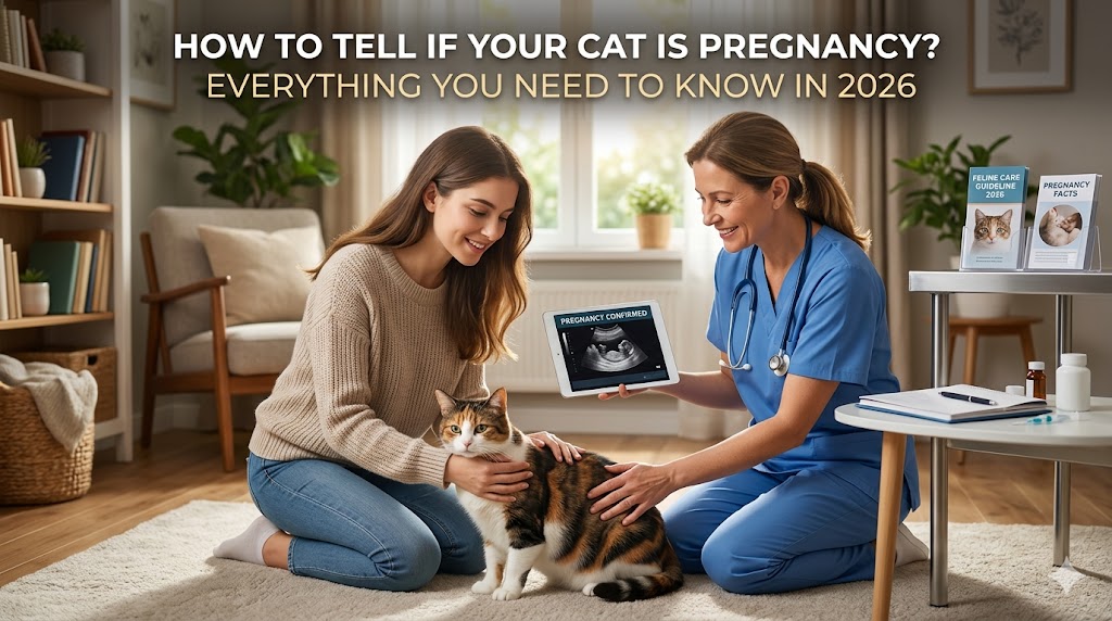 Cat with round belly showing how to tell if your cat is pregnant and early pregnancy signs in cats.