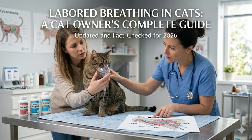 Cat breathing with effort, showing labored breathing in cats and signs of respiratory distress.
