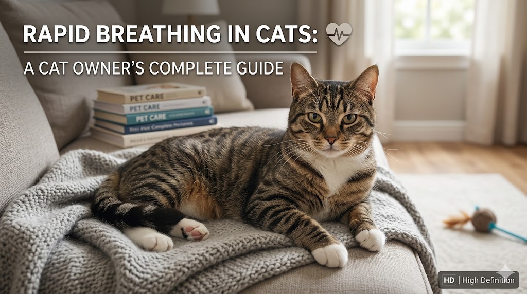 Cat breathing rapidly while resting, showing rapid breathing in cats and possible respiratory distress signs.