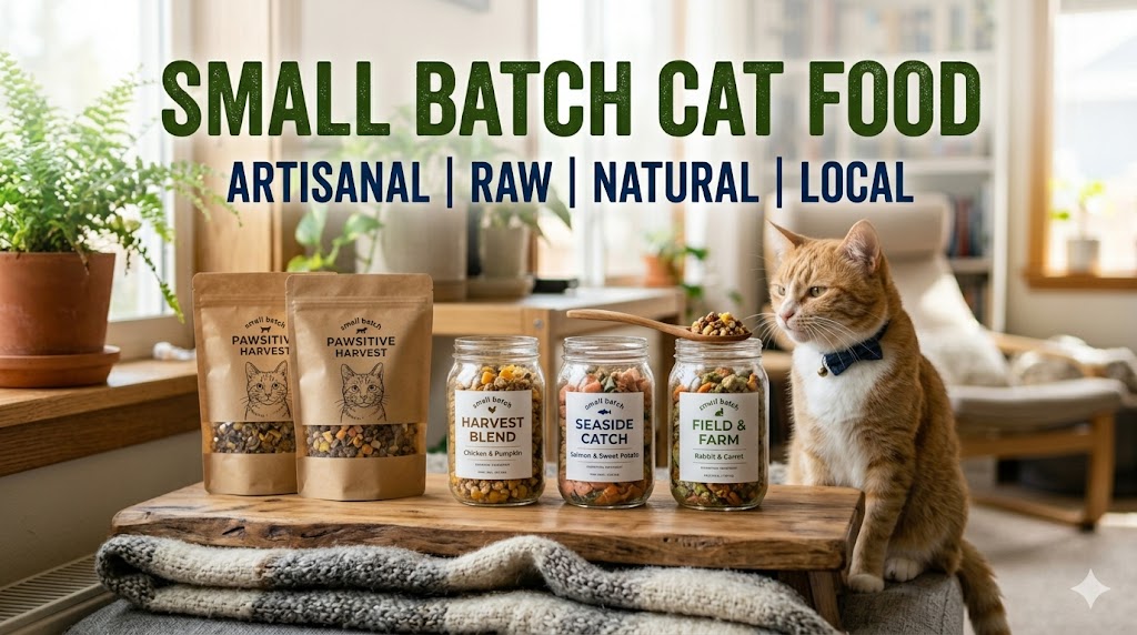 Small batch cat food made with fresh, high-quality ingredients in small quantities.