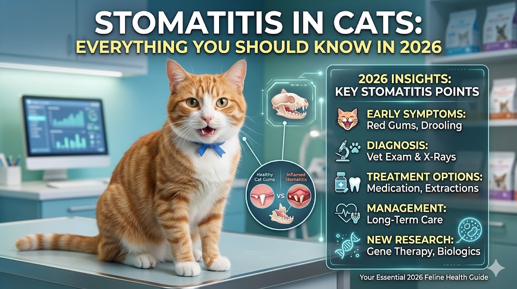 Cat with inflamed gums showing stomatitis in cats symptoms and oral health disease signs