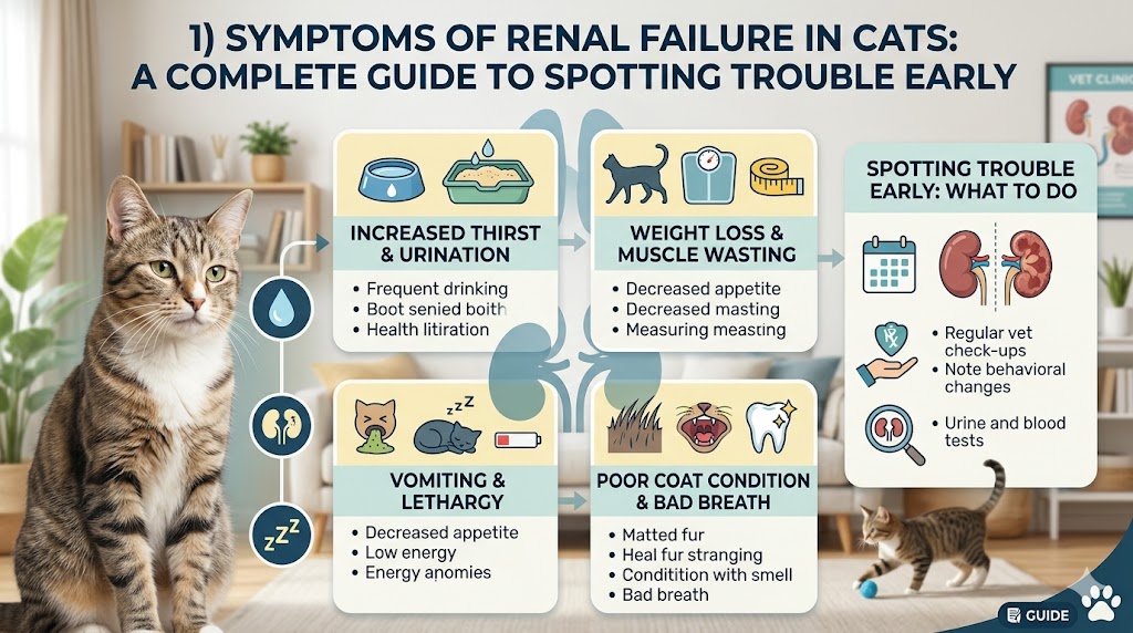 Cat showing weight loss and lethargy, highlighting symptoms of renal failure in cats and warning health signs.