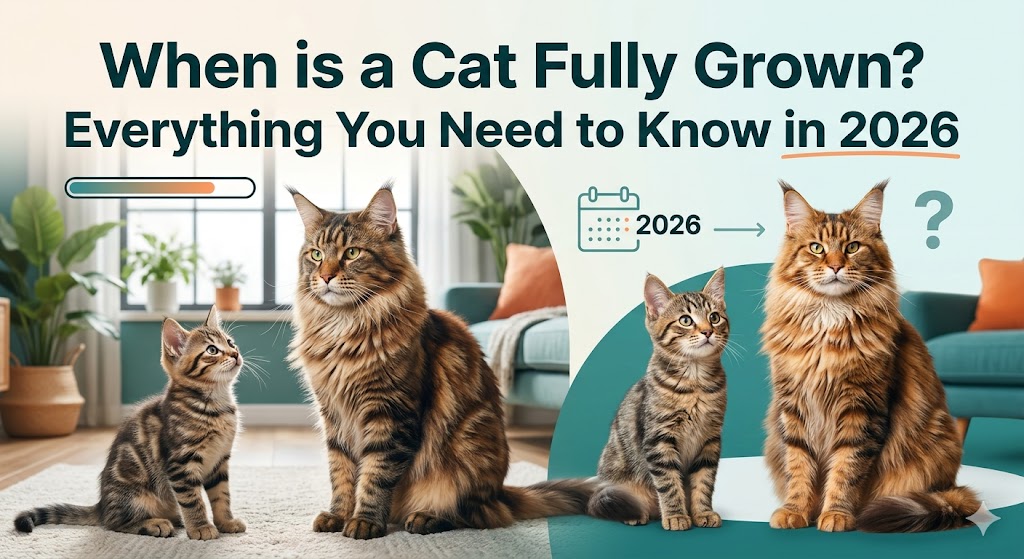 Cat at different growth stages, showing when a cat is fully grown and development timeline in 2026
