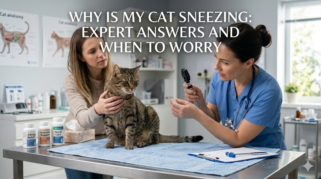 Cat sneezing with watery eyes, showing why is my cat sneezing and possible respiratory irritation causes.