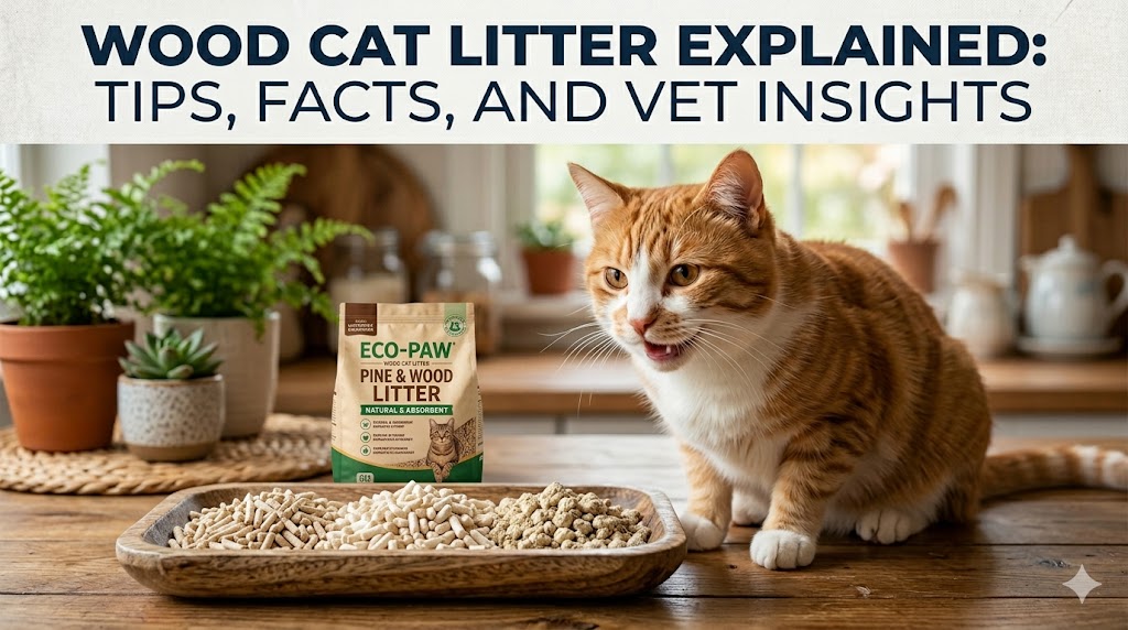 Cat using wood cat litter tray, showing wood cat litter natural absorbent litter option for cats.
