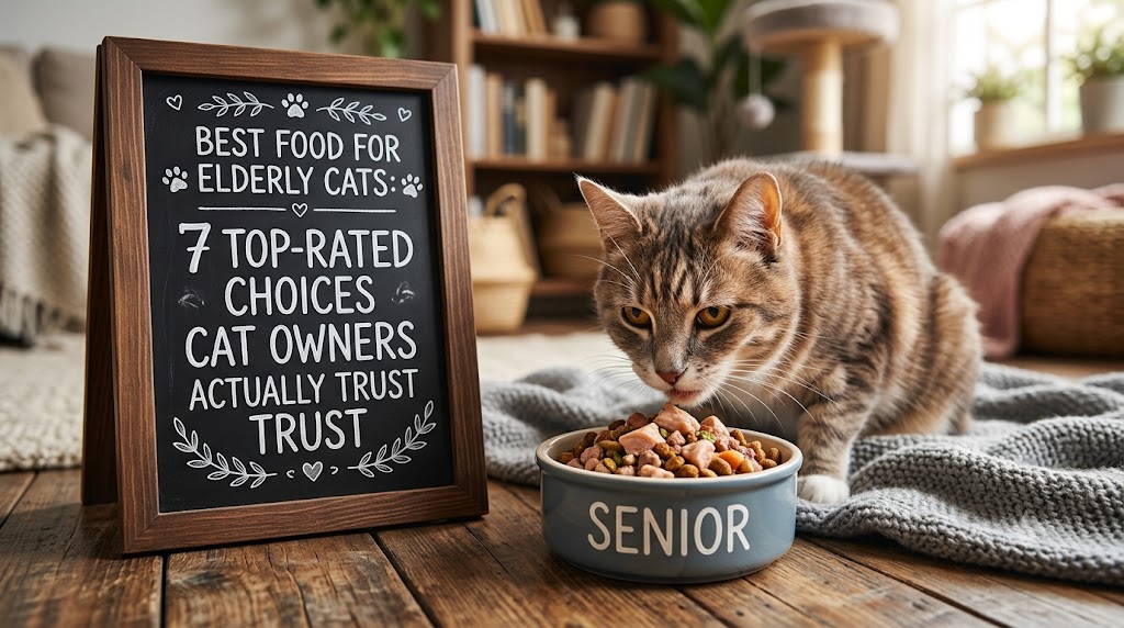 Senior cat eating nutritious wet food, showing best food for elderly cats and balanced nutrition for aging feline health and wellness.