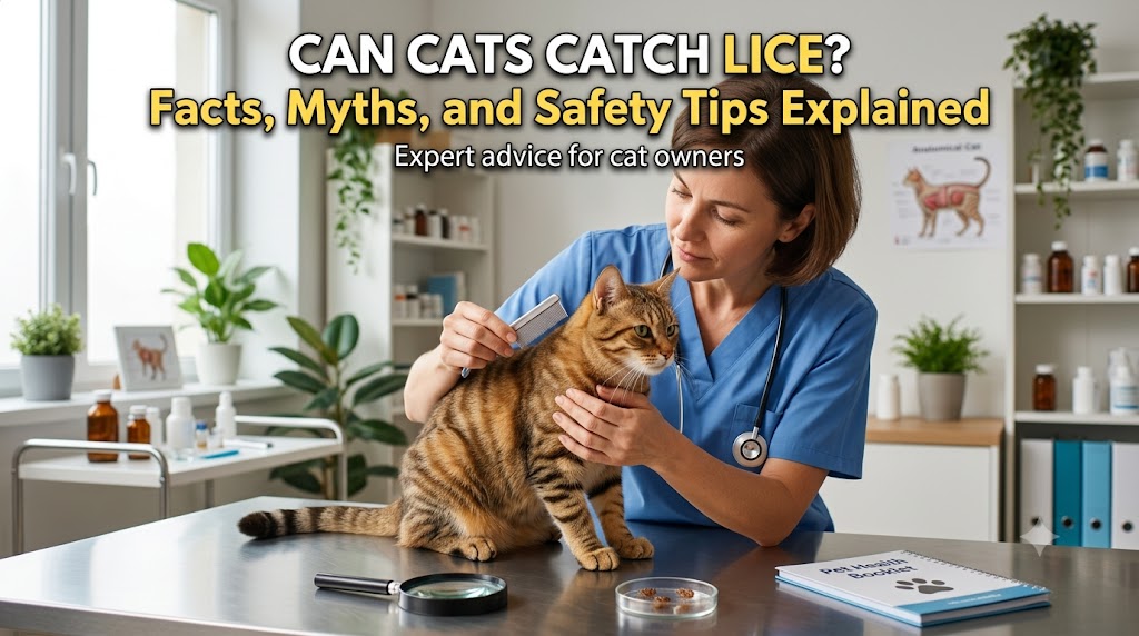 Cat scratching fur, showing can cats catch lice and signs of skin parasites and itching in cats.