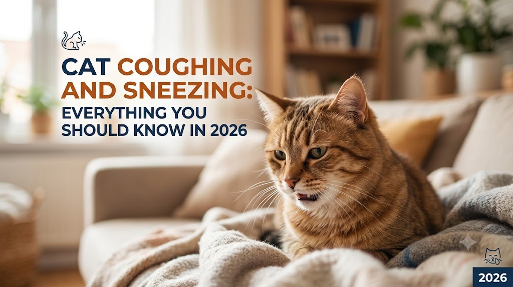 Cat coughing and sneezing with watery eyes, showing cat coughing and sneezing and possible respiratory health concerns in cats.