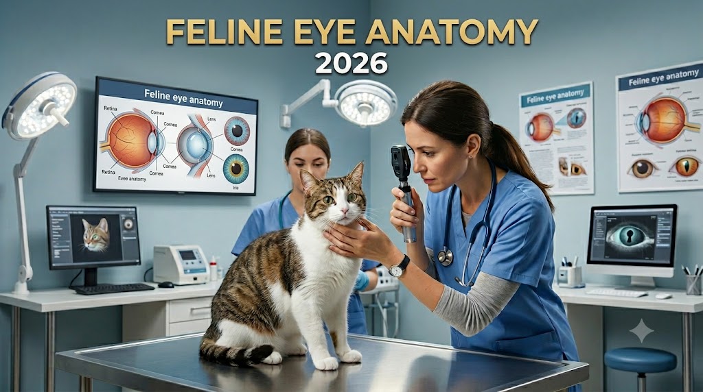 Veterinarian examining a cat’s eye, showing cat eye stone signs and treatment considerations in cats.