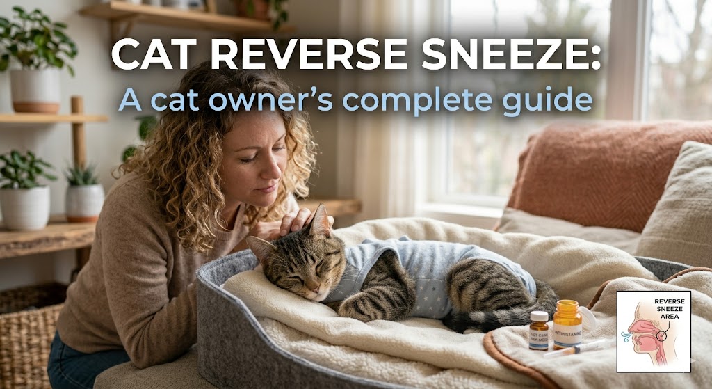 Cat experiencing a reverse sneeze, showing cat reverse sneeze symptoms and temporary breathing episode.