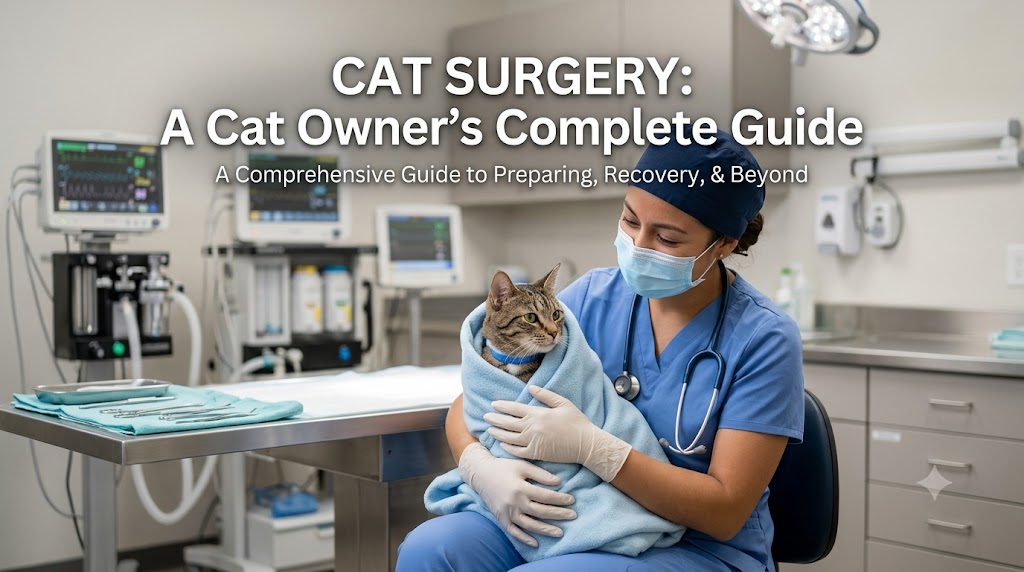 Cat resting under veterinary care after operation, showing cat surgery and post-operative recovery and treatment in cats.