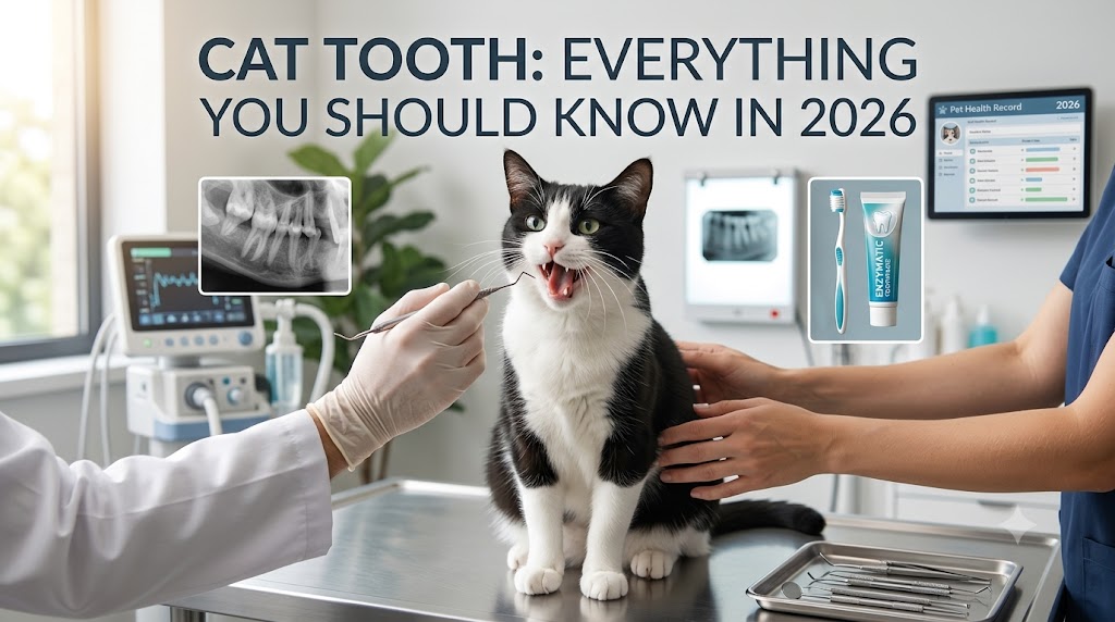 Close-up of cat mouth showing teeth, showing cat tooth health and feline dental care basics.