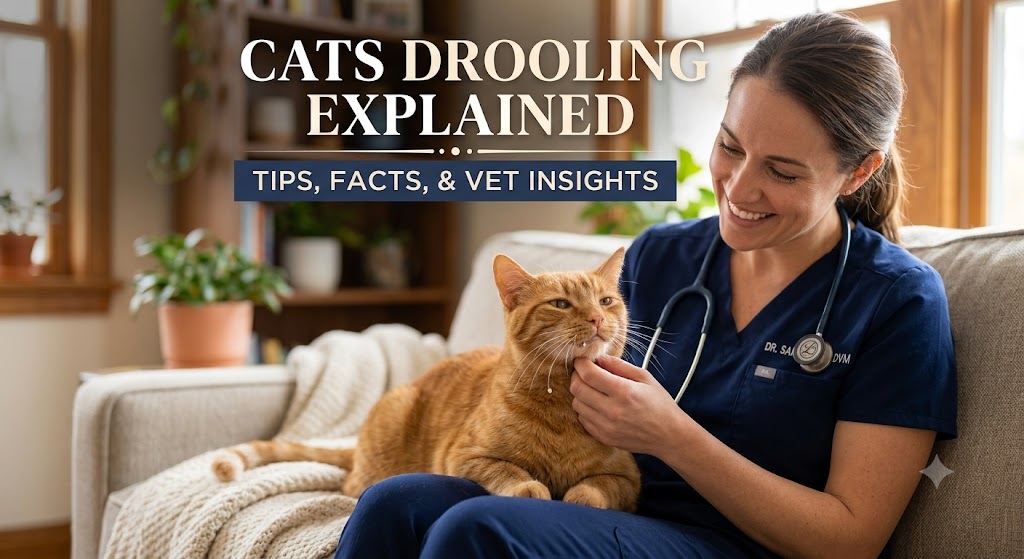 Cat drooling while resting comfortably, showing cats drooling explained and common causes of excessive salivation in cats