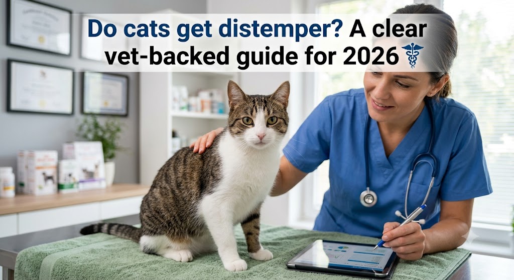 Cat being examined at veterinary clinic, showing do cats get distemper and important information about feline disease prevention and vaccination.