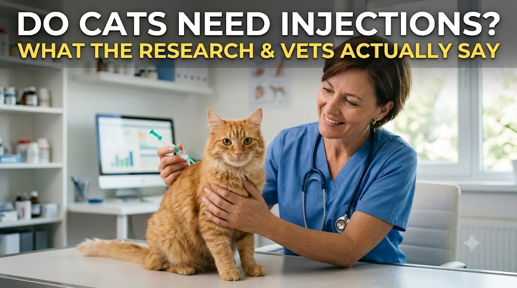 Cat receiving vaccination at vet clinic, showing do cats need injections and the importance of routine preventive healthcare for cats.