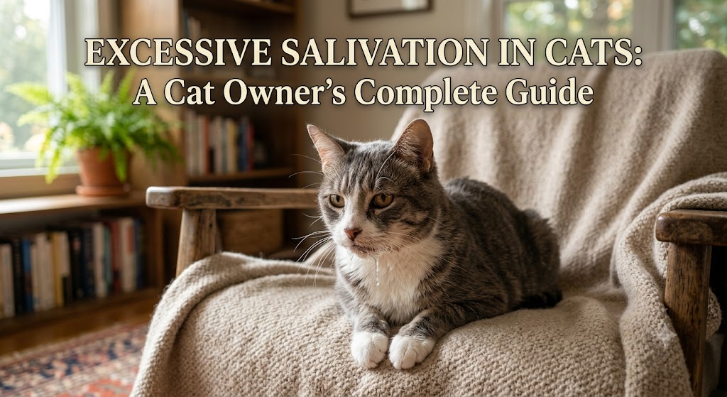 Cat drooling while resting, showing excessive salivation in cats and possible oral, digestive, or health-related concerns.