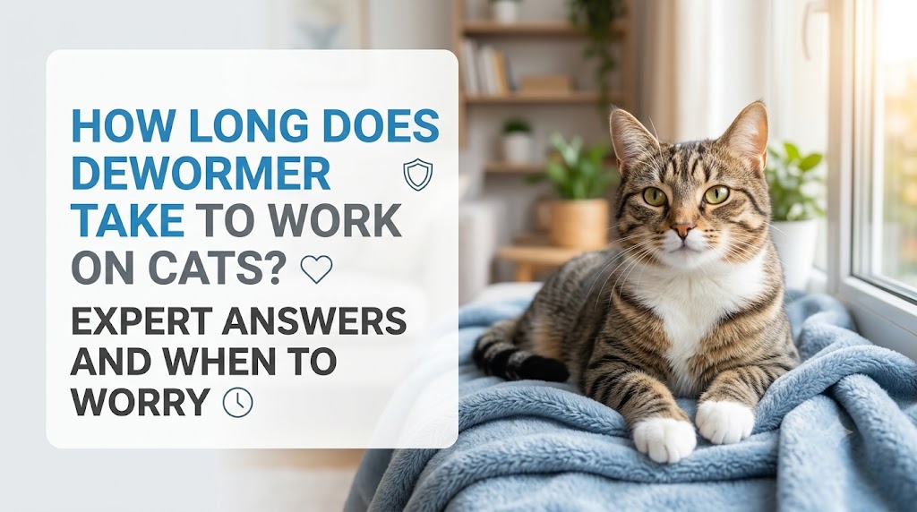 Cat owner giving oral dewormer to a domestic cat, illustrating how long dewormer takes to work on cats and supporting healthy parasite treatment.