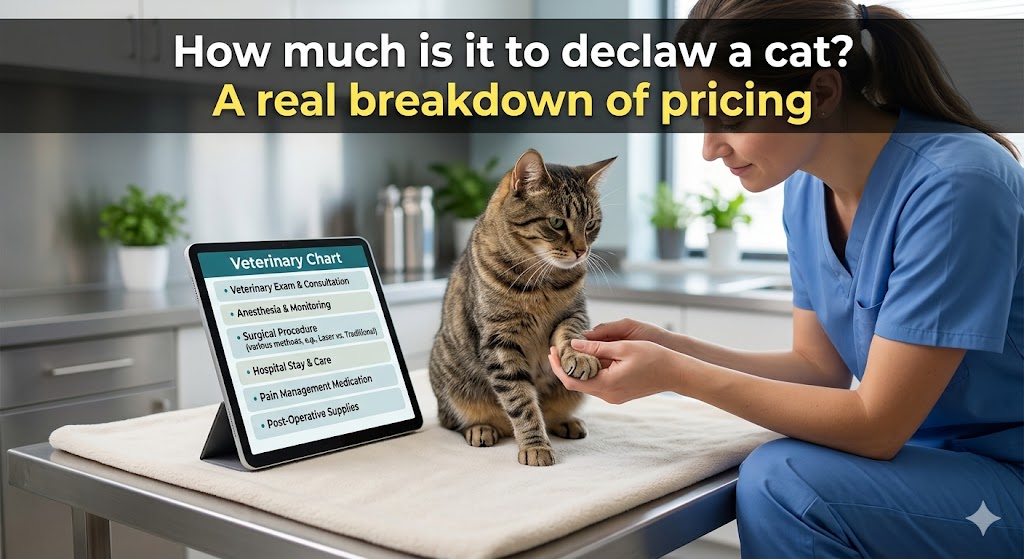 Cat resting after paw care procedure, showing how much is it to declaw a cat and veterinary cost considerations.
