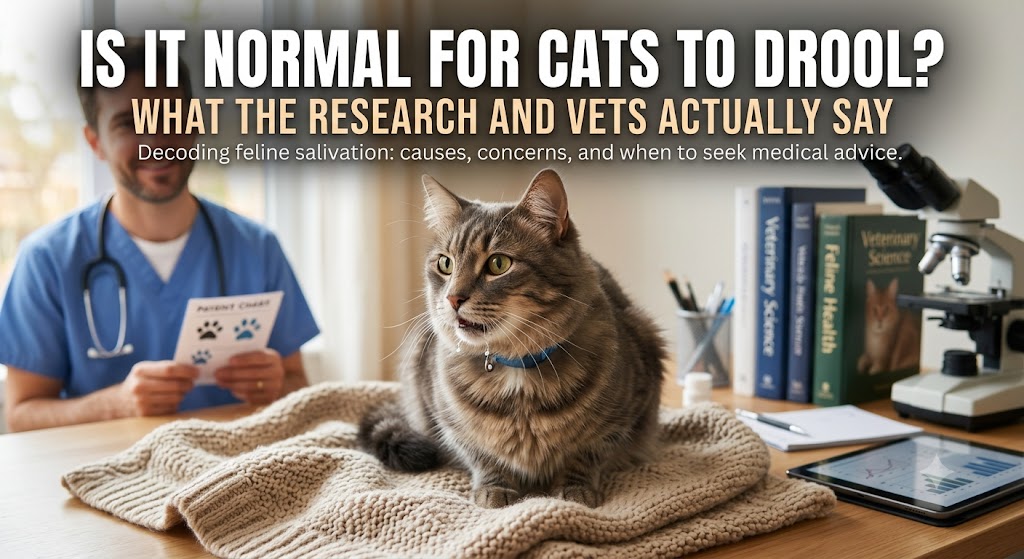 Cat relaxed with slight drooling, showing is it normal for cats to drool and when drooling is harmless versus concerning in cats.