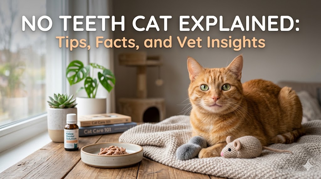 No teeth cat eating soft food comfortably, showing life and care for a no teeth cat.