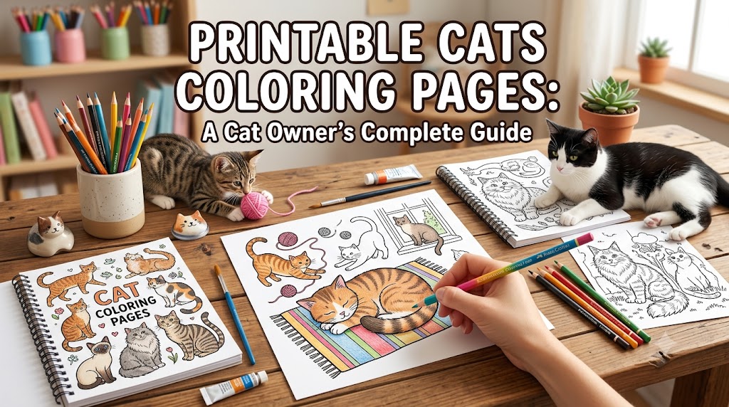 Printable cats coloring pages featuring playful and adorable cats, showing fun cat-themed coloring activities for kids and adults.