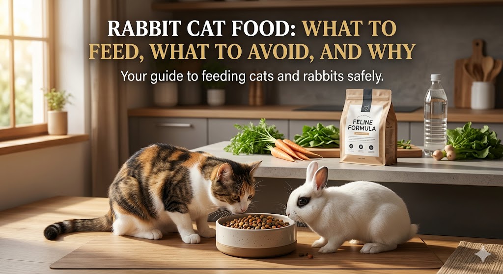 Cat eating small treat, showing rabbit cat food as a protein snack option for cats.
