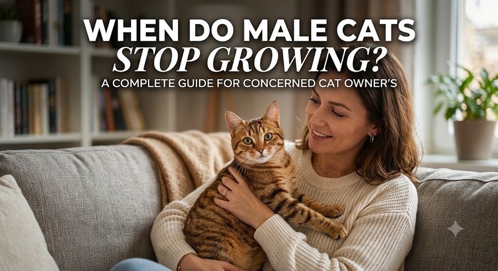 Male cat at different growth stages, showing when do male cats stop growing and feline development milestones.