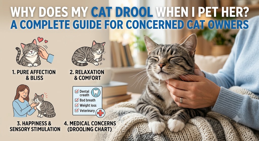 Cat relaxed and being petted with slight drooling, showing why does my cat drool when I pet her and common causes of affectionate drooling in cats.