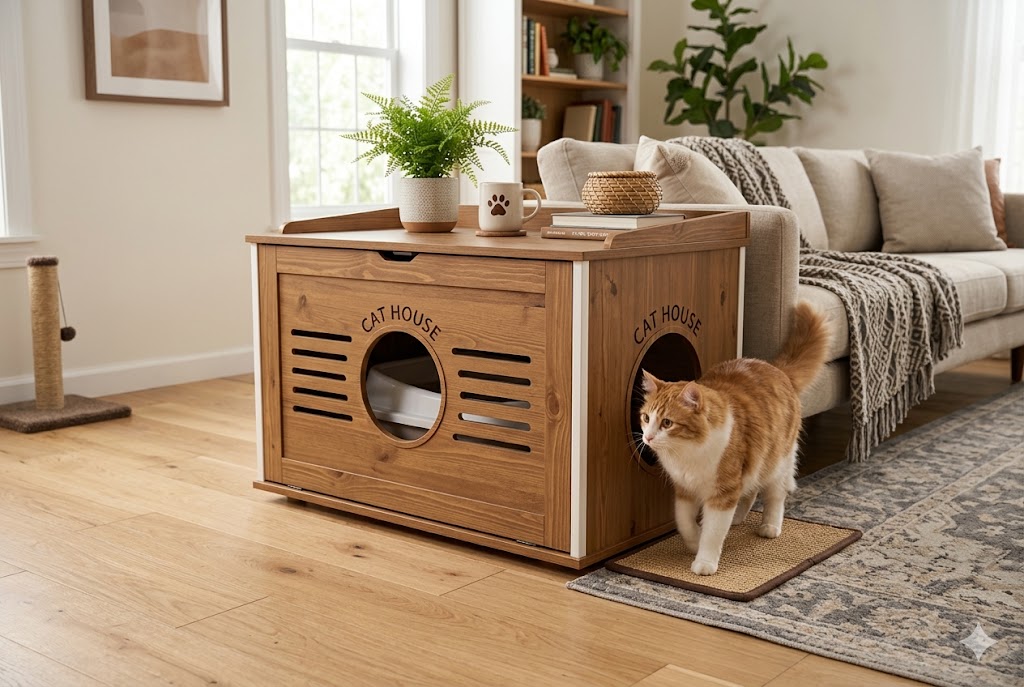 cat house litter box furniture