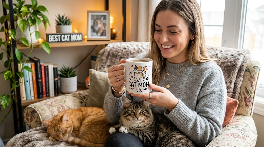 cat mom mug gift with cute cat design